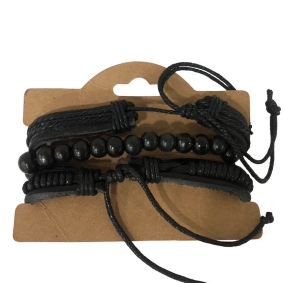 Black Leather Bracelet Set with Blue Evil Eye | 3 PCS Adjustable Bracele… - Picture 4 of 4